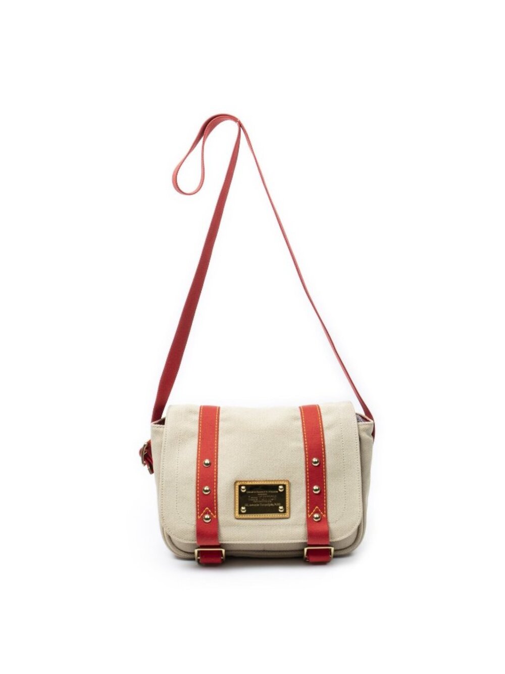 Louis Vuitton Antigua Besace Beige Red Woven Canvas Messenger Bag